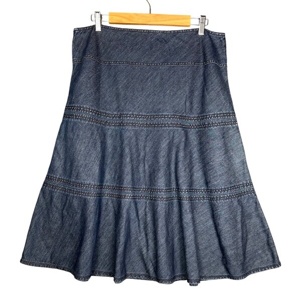 Liz Claiborne A Line Denim Skirt Size 14 Midi Preppy Old Money Academia Boho - Picture 4 of 11